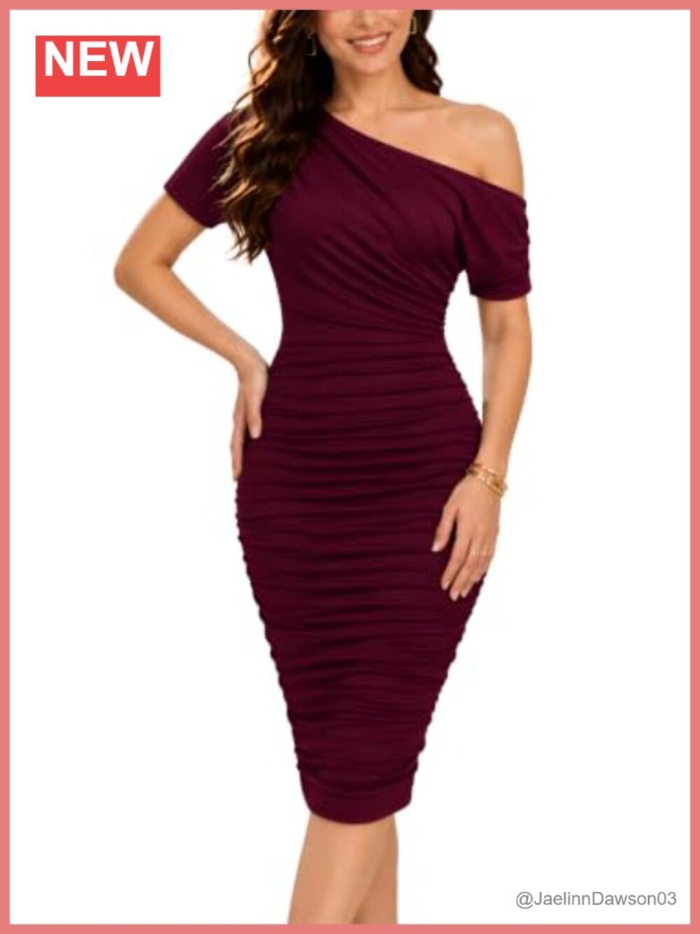 Women's One Shoulder Ruffle Slim Midi Party Bridesmaid Dress